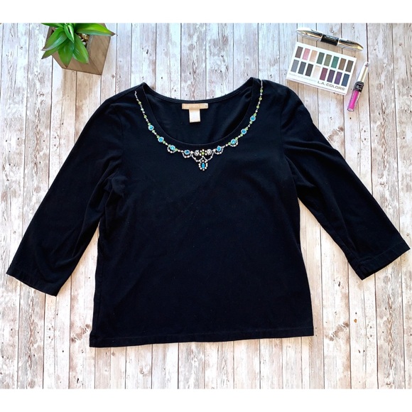 Signature Studio 3/4 sleeve knit embellished top